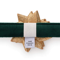 Gold Gift Bow Dog Collar Attachment from The Foggy Dog