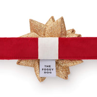 Gold Gift Bow Dog Collar Attachment from The Foggy Dog