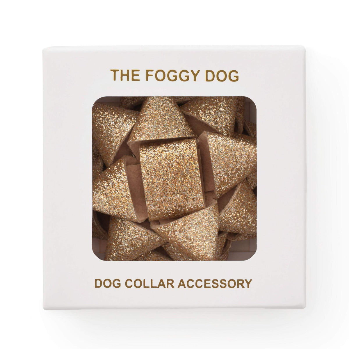 Gold Gift Bow Dog Collar Attachment from The Foggy Dog