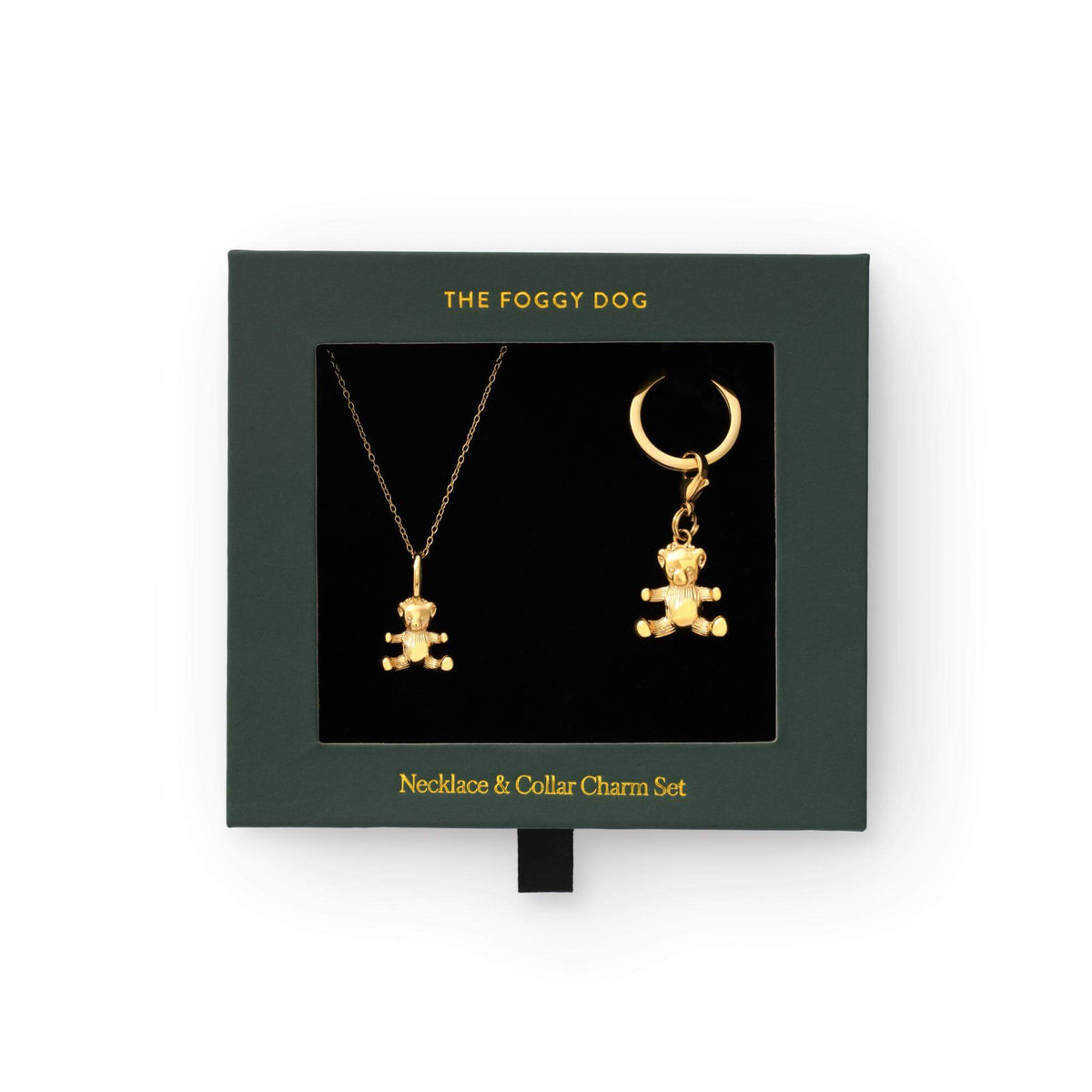 Gold Teddy Bear Necklace and Collar Charm Set view 1
