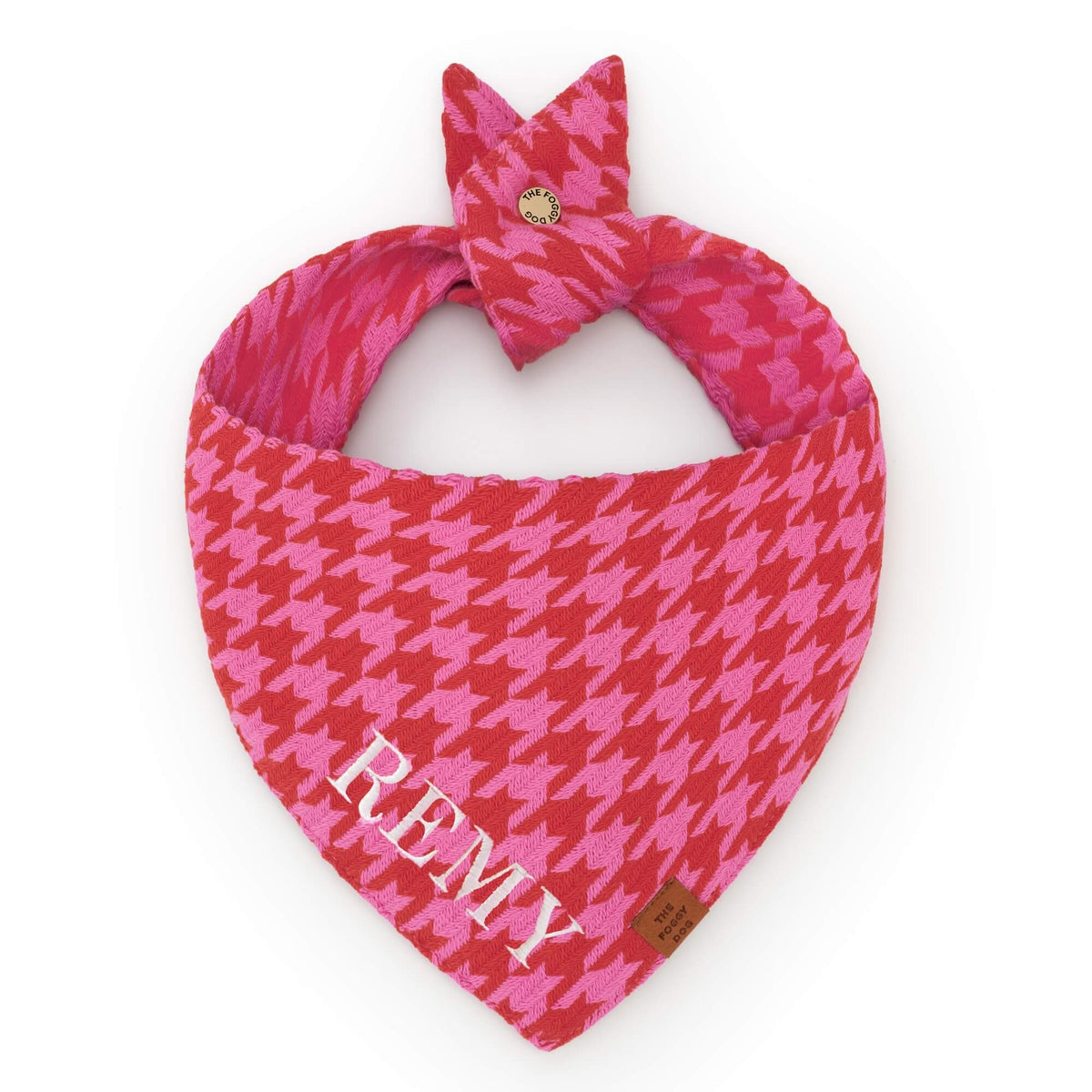 Pink and Red Houndstooth Dog Bandana from The Foggy Dog