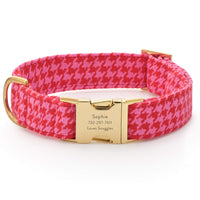 Pink and Red Houndstooth Dog Collar from The Foggy Dog