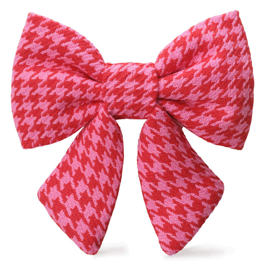 Pink and Red Houndstooth Lady Dog Bow view 1