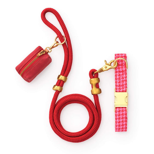 Pink and Red Houndstooth Collar Walk Set view 1