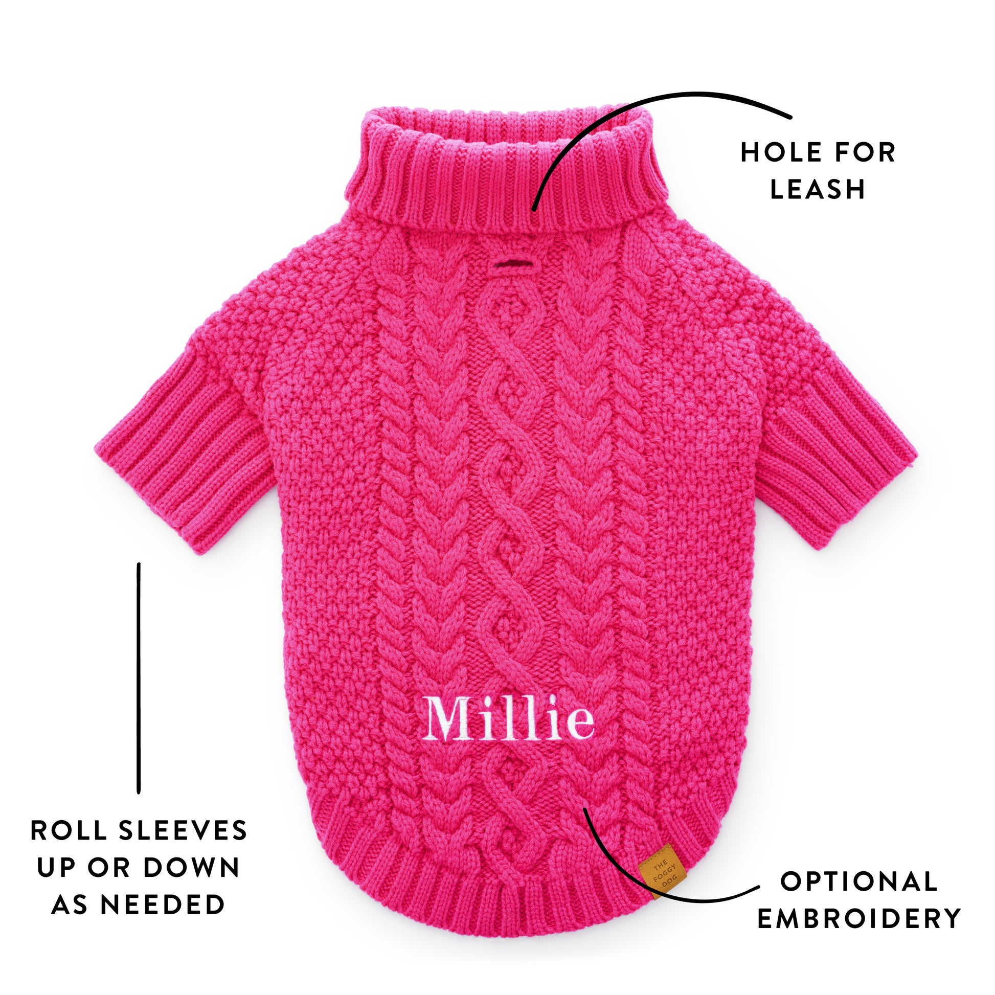 Hot Pink Cable Knit Dog Sweater from The Foggy Dog