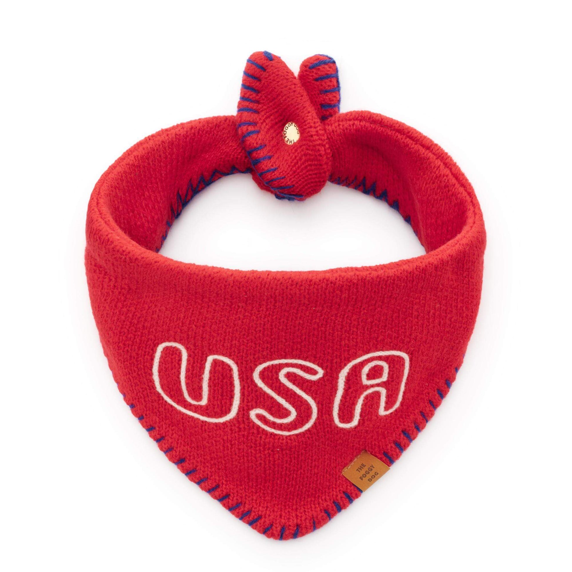 Red USA Knit Dog Bandana from The Foggy Dog