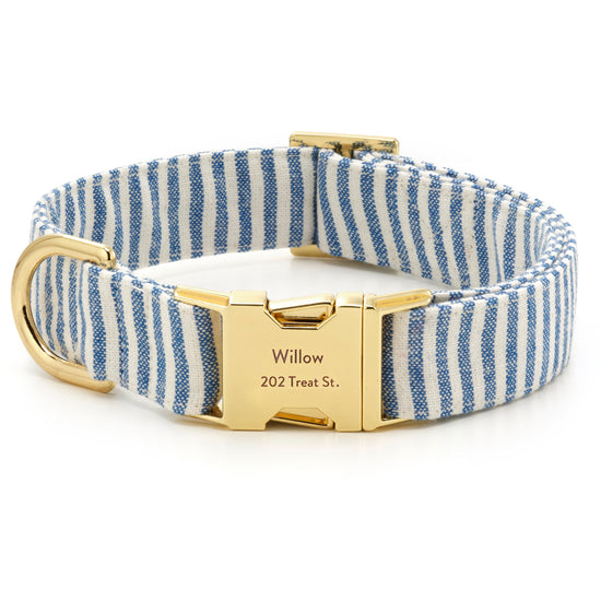 Lake Blue Stripe Dog Collar from The Foggy Dog