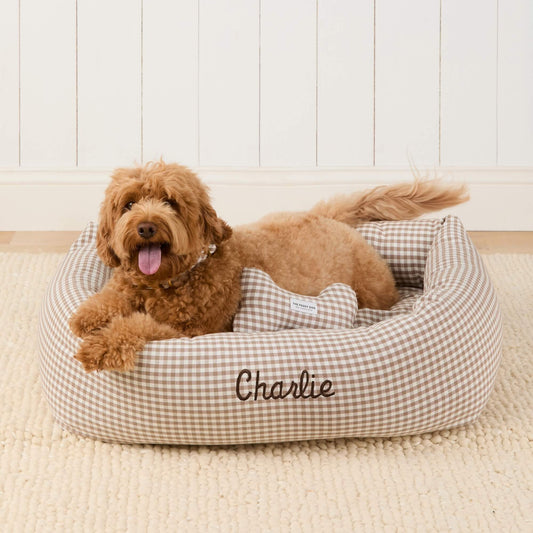 Mushroom Brown Gingham Dog Squeaky Toy from The Foggy Dog