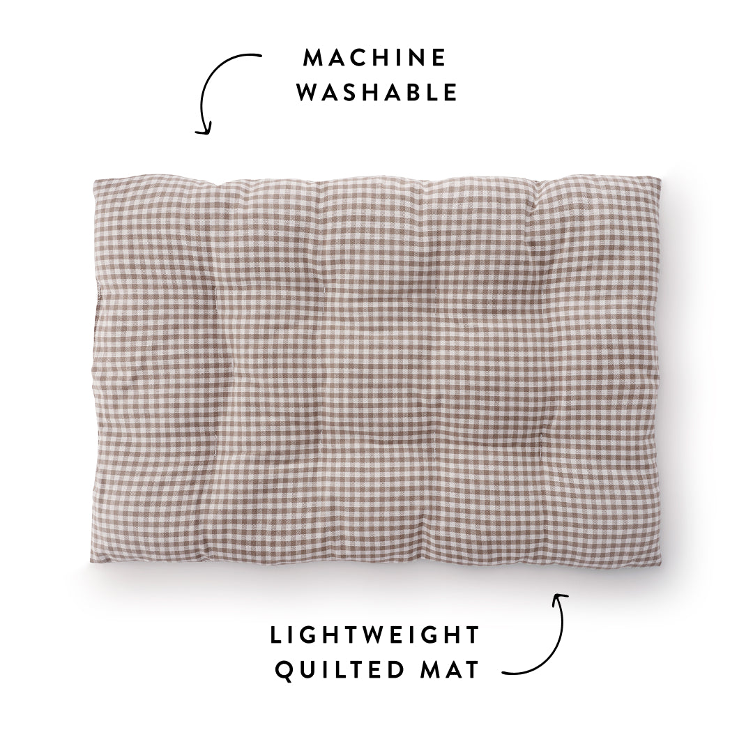 Mushroom Brown Gingham Dog Travel Mat from The Foggy Dog