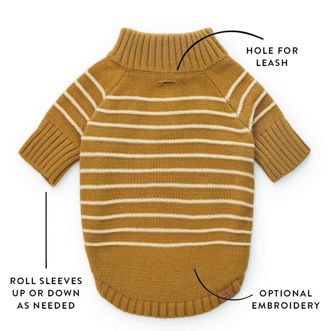 Mustard Stripe Quarter-Zip Dog Sweater from The Foggy Dog