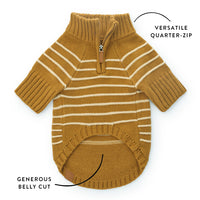 Mustard Stripe Quarter-Zip Dog Sweater from The Foggy Dog