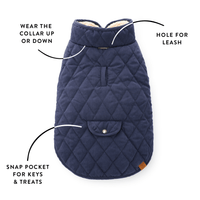 Navy Sherpa-Lined Reversible Dog Jacket from The Foggy Dog