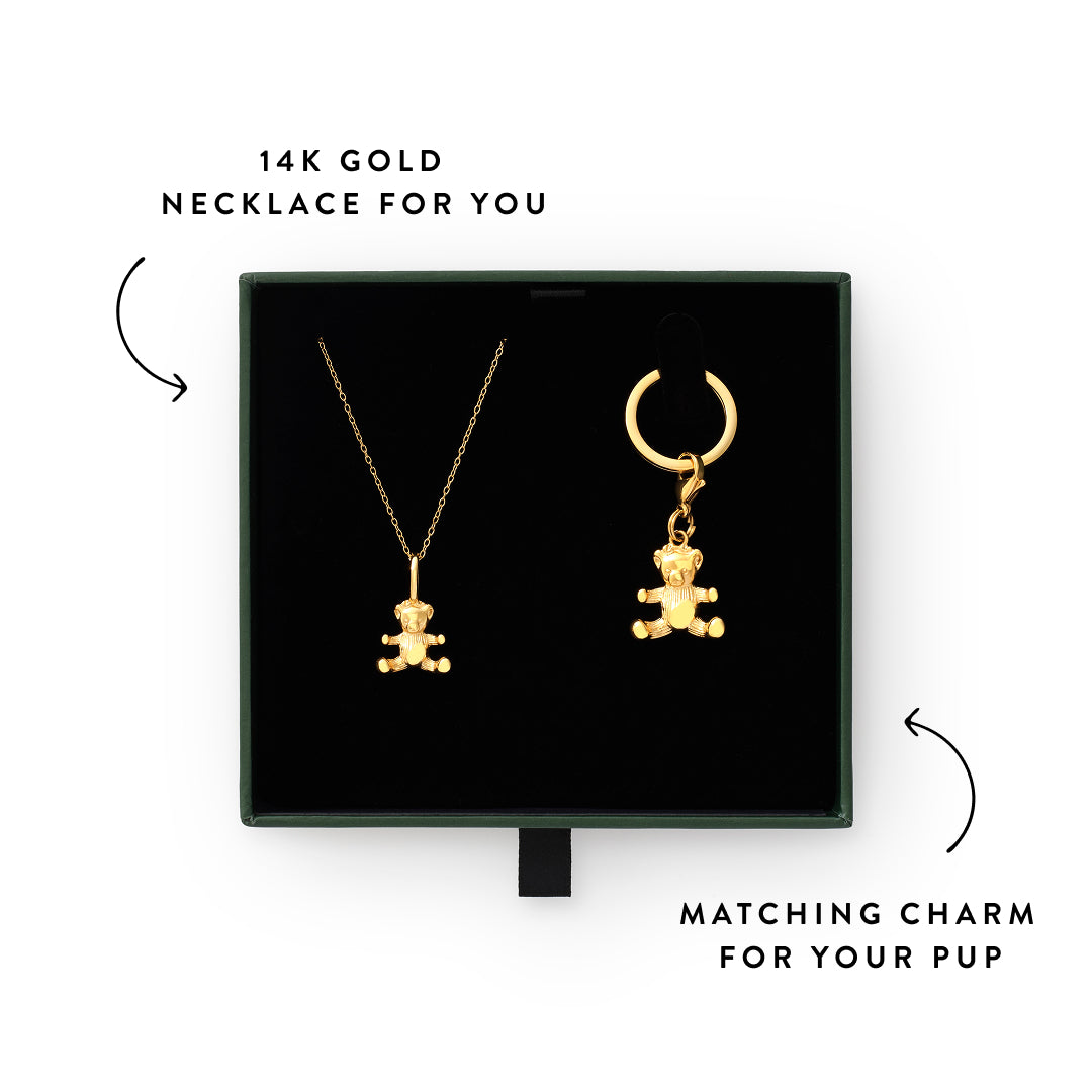 Gold Teddy Bear Necklace and Collar Charm Set view 3