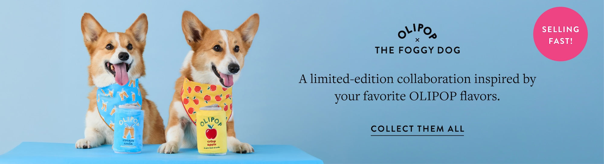 A limited-edition collaboration inspired by your favorite OLIPOP flavors. Collect them all at The Foggy Dog