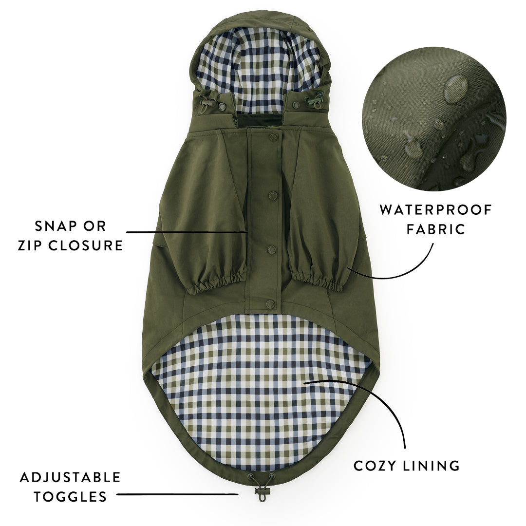 Olive Dog Raincoat from The Foggy Dog