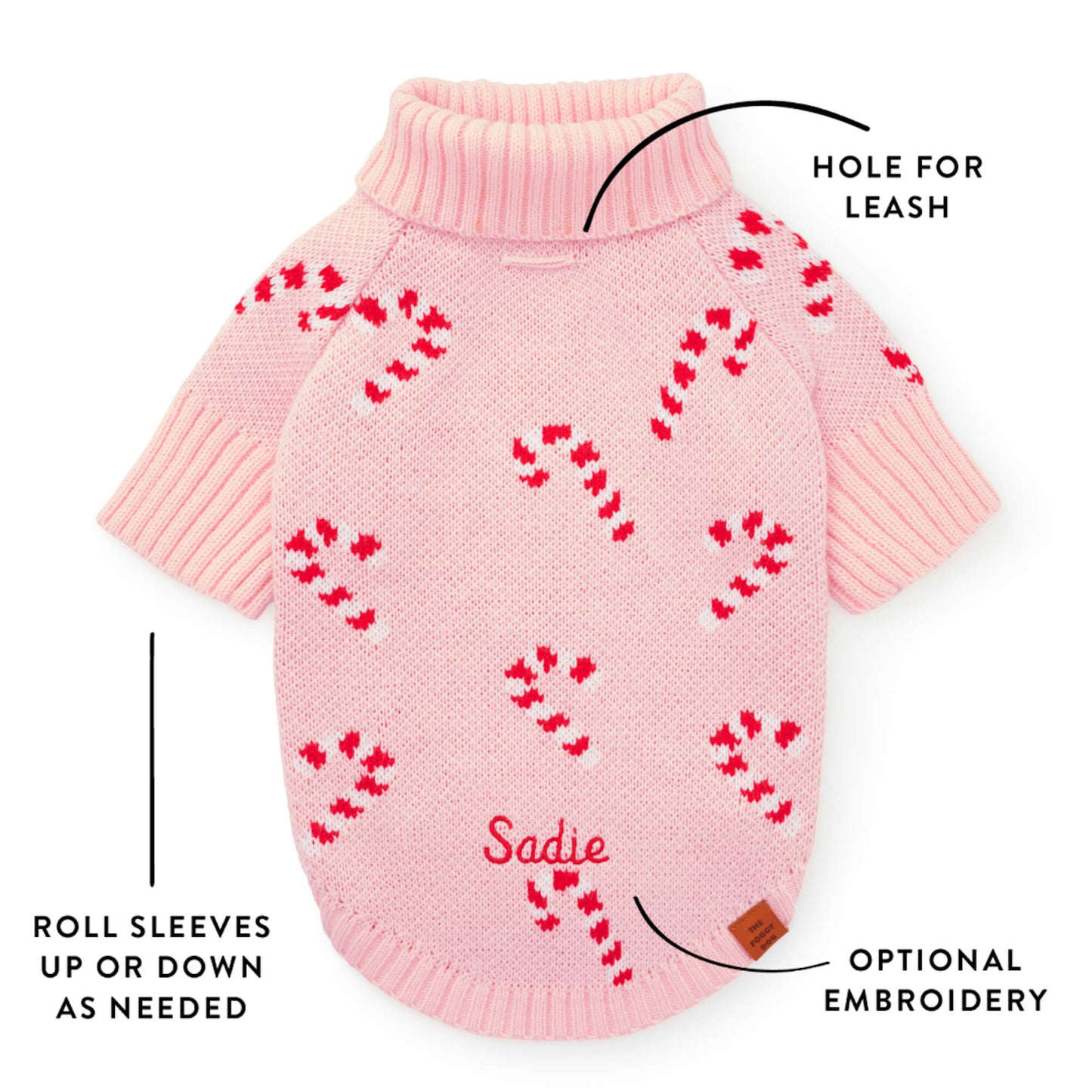 Pink Candy Canes Dog Sweater from The Foggy Dog
