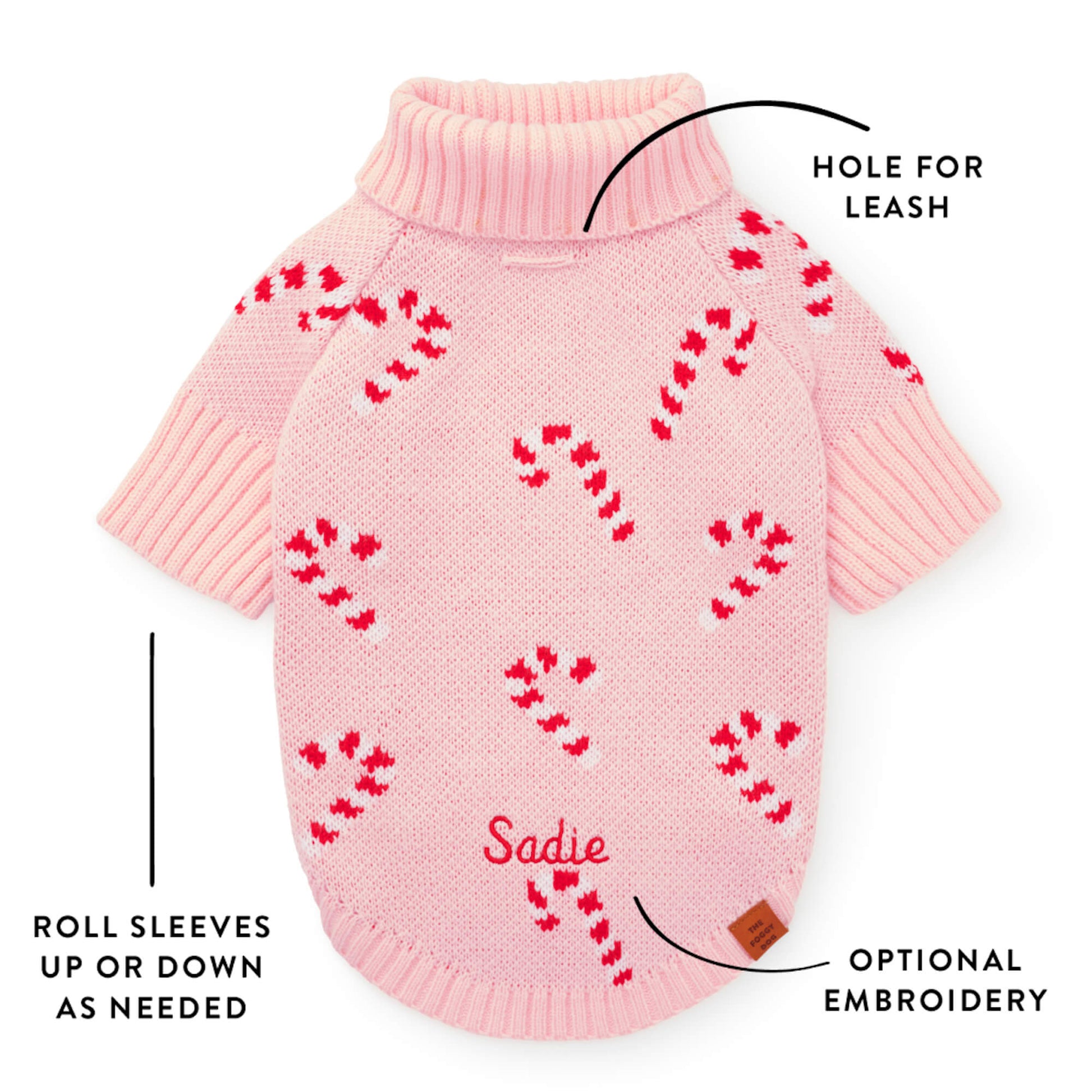 Pink Candy Canes Dog Sweater from The Foggy Dog