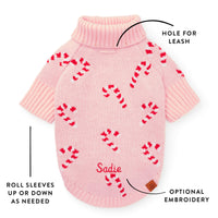 Pink Candy Canes Dog Sweater from The Foggy Dog