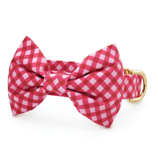 Raspberry Gingham Bow Tie Collar