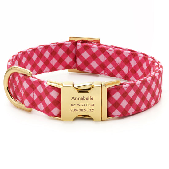 Raspberry Gingham Dog Collar