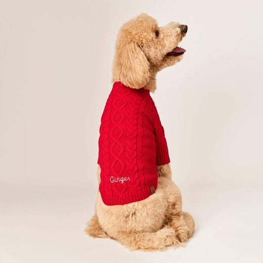 Red Cable Knit Dog Sweater view 2