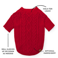 Red Cable Knit Dog Sweater from The Foggy Dog