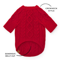 Red Cable Knit Dog Sweater from The Foggy Dog