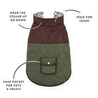 Olive Reversible Dog Jacket from The Foggy Dog