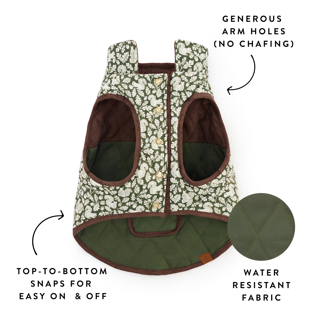 Olive Reversible Dog Jacket from The Foggy Dog