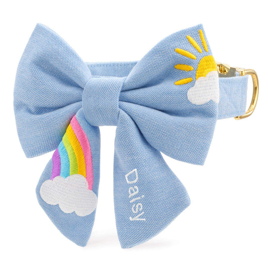 Sunshine and Rainbows Embroidered Lady Bow Collar from The Foggy Dog
