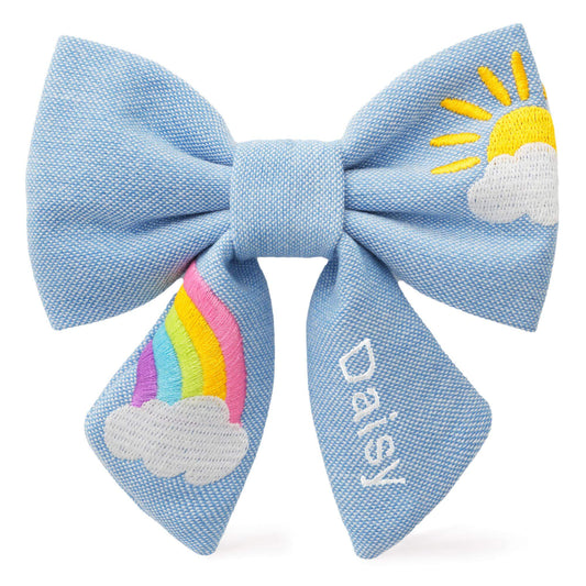 Sunshine and Rainbows Embroidered Lady Dog Bow from The Foggy Dog