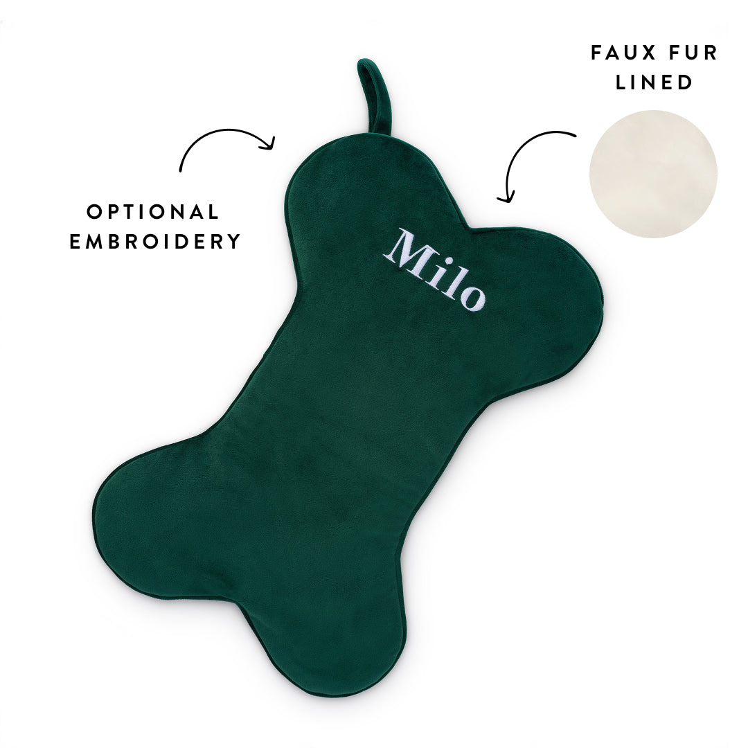 Forest Green Velvet Dog Christmas Stocking from The Foggy Dog