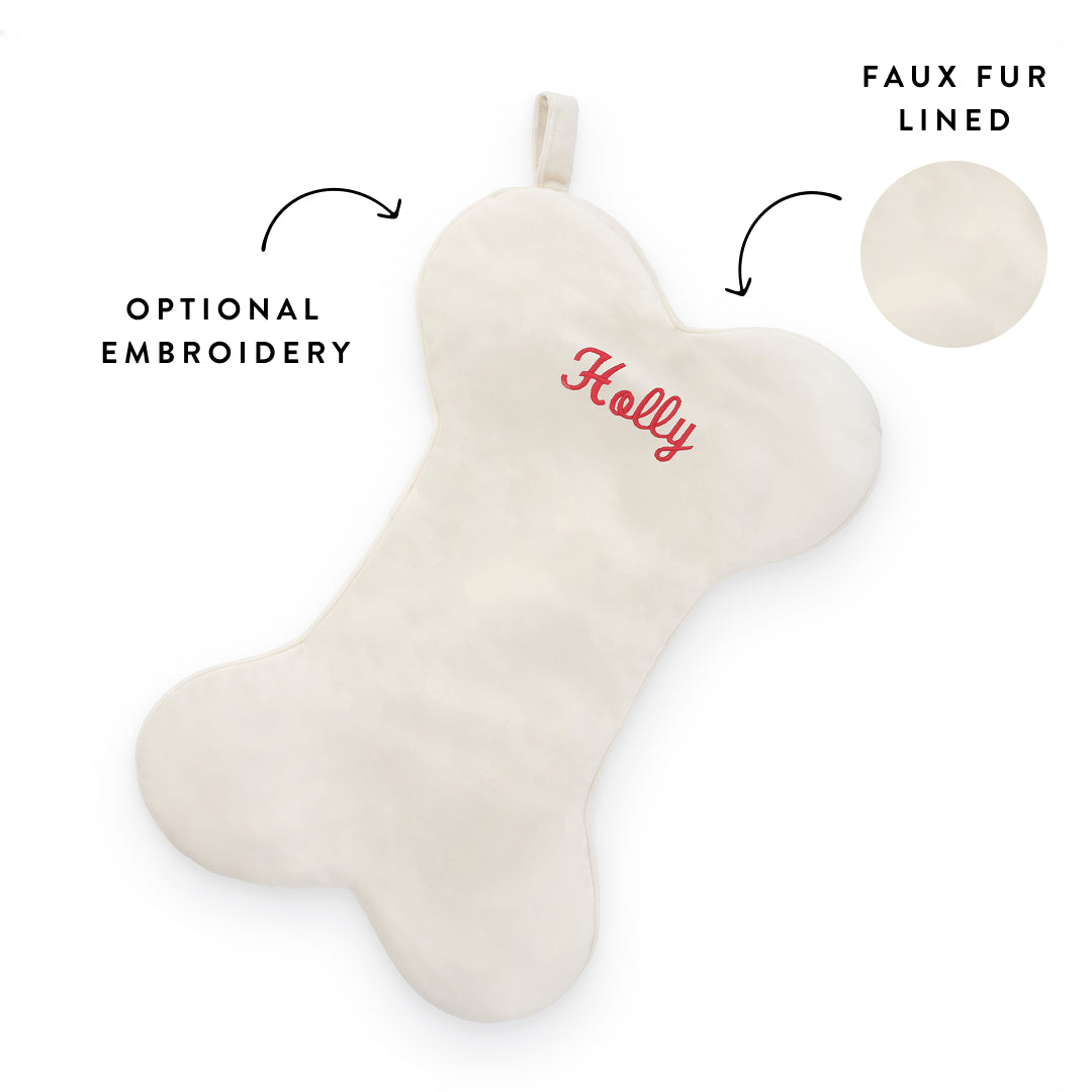 Ivory Velvet Dog Christmas Stocking from The Foggy Dog