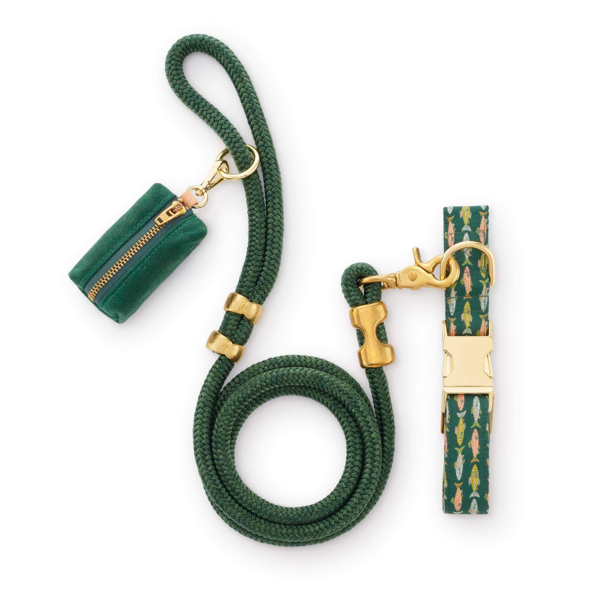 Gone Fishing Collar Walk Set | Matching Collar, Leash, & Waste Bag Holder | Best Collar Set For Puppies & Dogs | The Foggy Dog