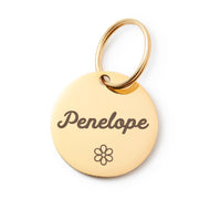 Circle with flower icon pet ID tag from The Foggy Dog