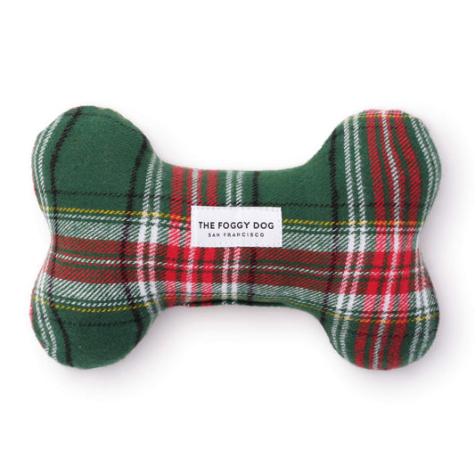 Holly Jolly Plaid Flannel Dog Squeaky Toy from The Foggy Dog