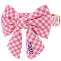 Hot Pink Gingham Lady Bow Collar from The Foggy Dog