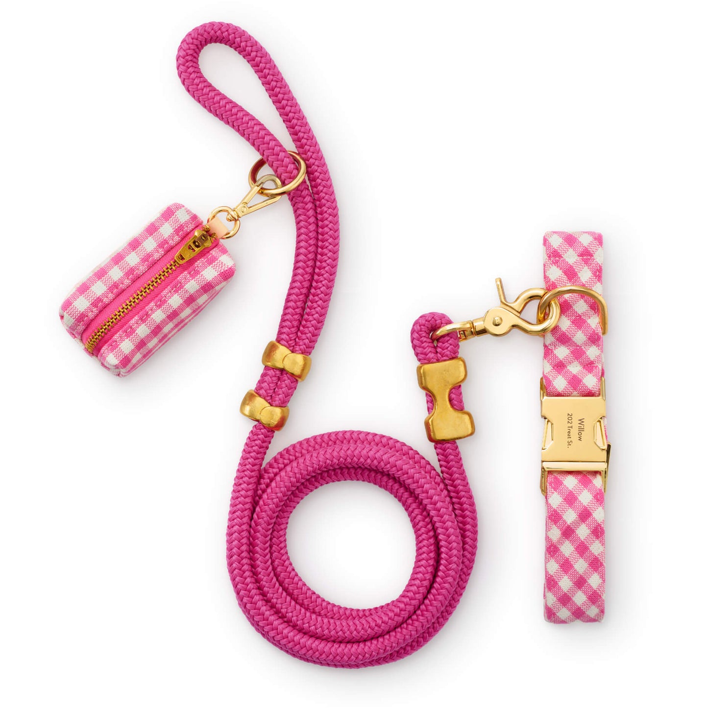 Hot Pink Gingham Collar Walk Set from The Foggy Dog