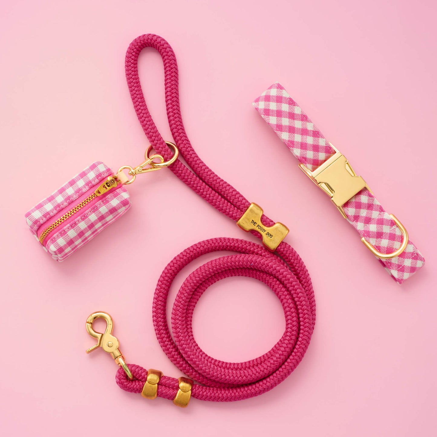 Hot Pink Gingham Collar Walk Set from The Foggy Dog