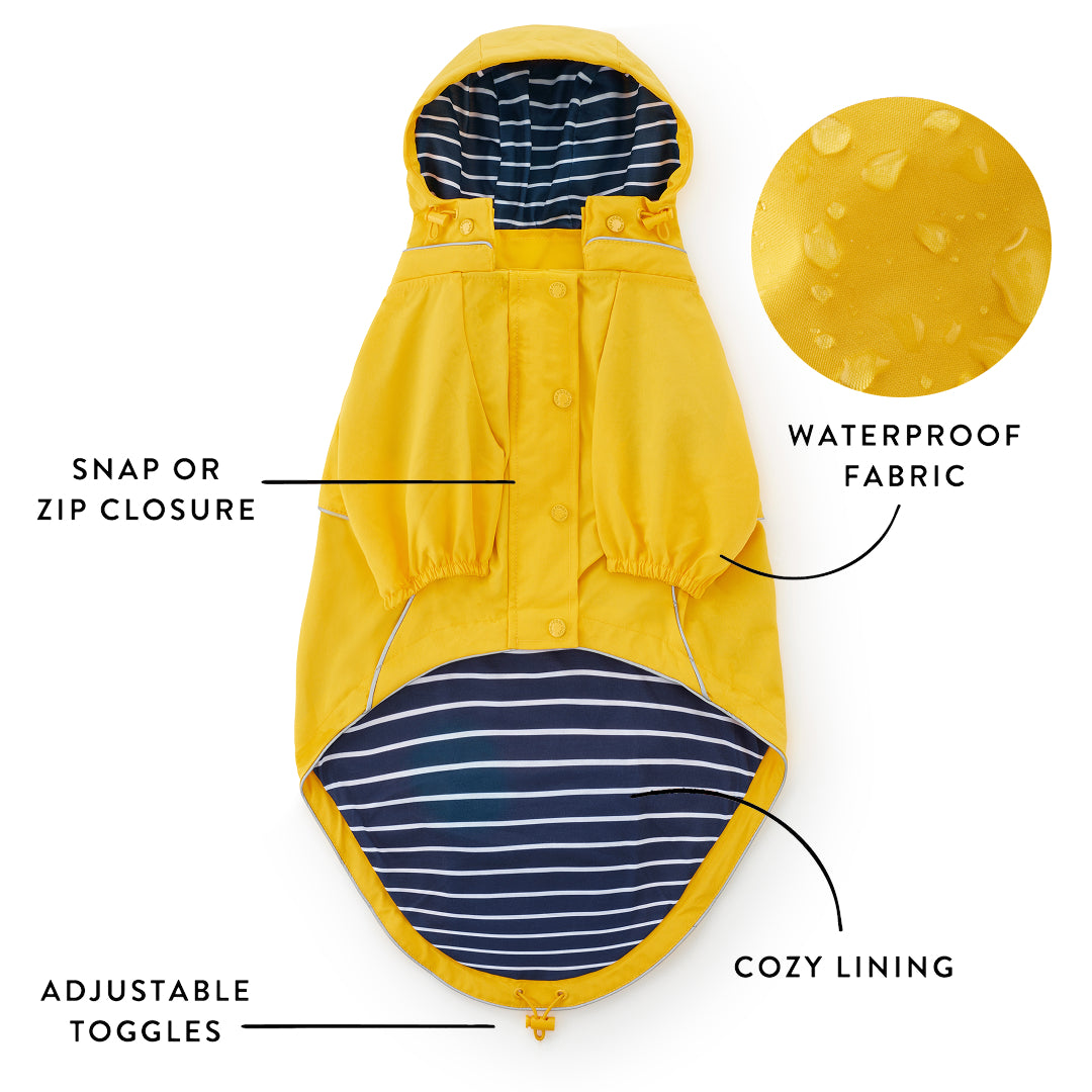 Bright Yellow Reflective Dog Raincoat from The Foggy Dog