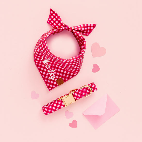 Raspberry Gingham Lady Bow Collar from The Foggy Dog