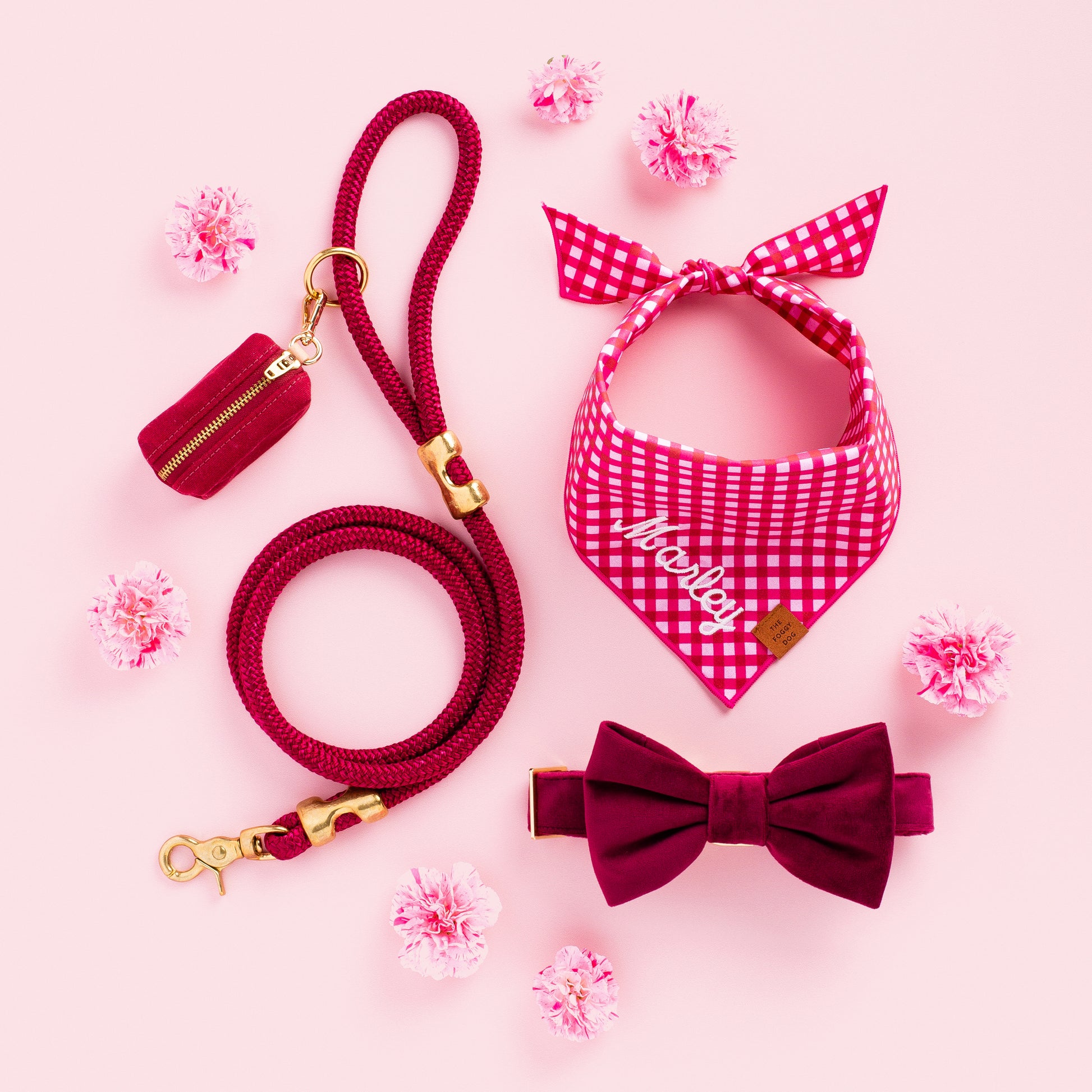 Burgundy Velvet Dog Bow Tie from The Foggy Dog 