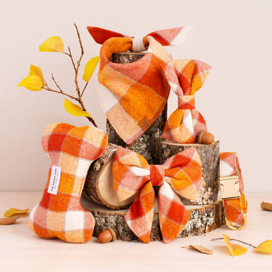 Pumpkin Spice Plaid Flannel Dog Squeaky Toy