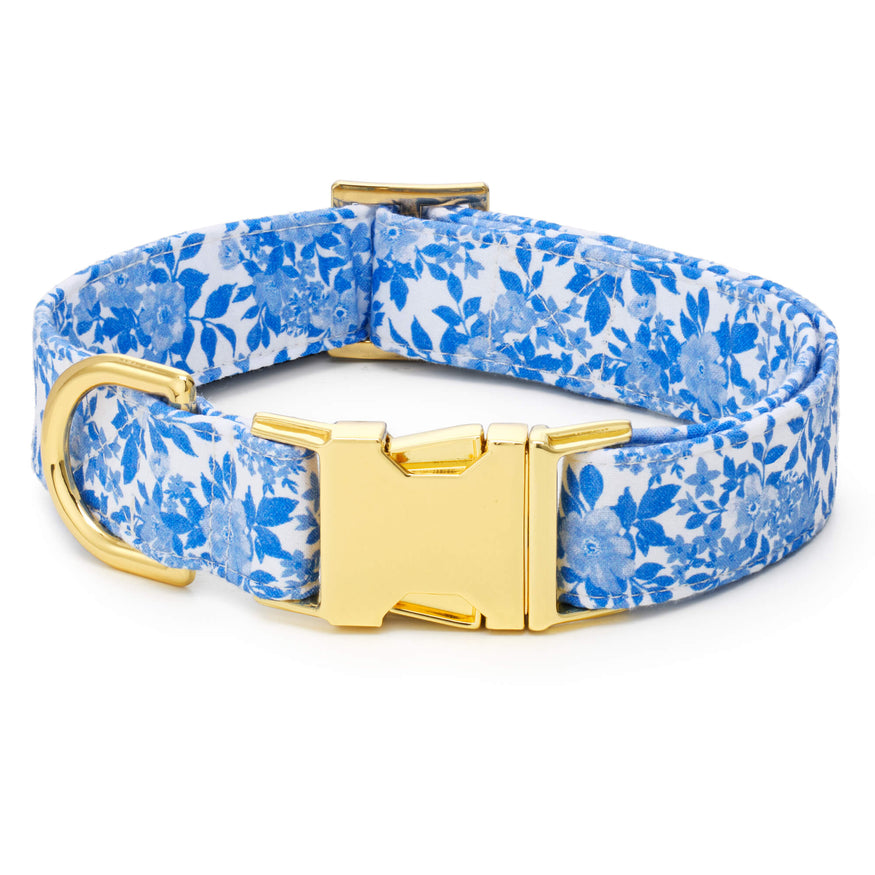 Blue Dog Collar  1 Inch Aqua Blue Flowers