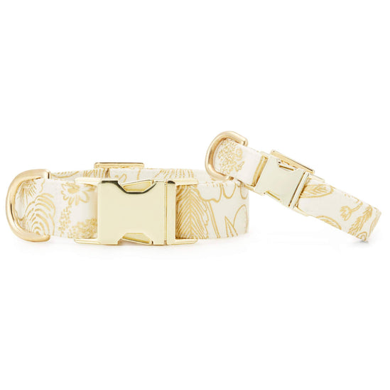 Colette Cream Metallic Floral Dog Collar from The Foggy Dog XS Gold 