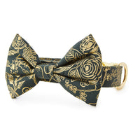 Colette Dark Pine Metallic Floral Bow Tie Collar from The Foggy Dog XS Standard 