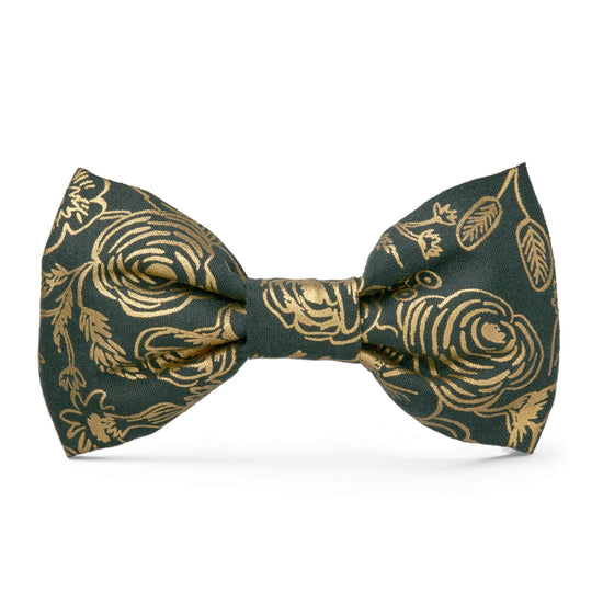 Colette Dark Pine Metallic Floral Dog Bow Tie from The Foggy Dog Standard 