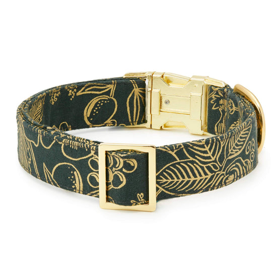 Colette Dark Pine Metallic Floral Dog Collar from The Foggy Dog 