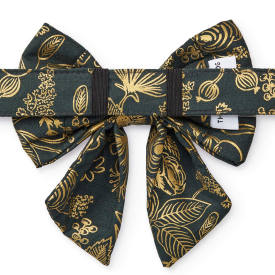 Colette Dark Pine Metallic Floral Lady Bow Collar from The Foggy Dog 