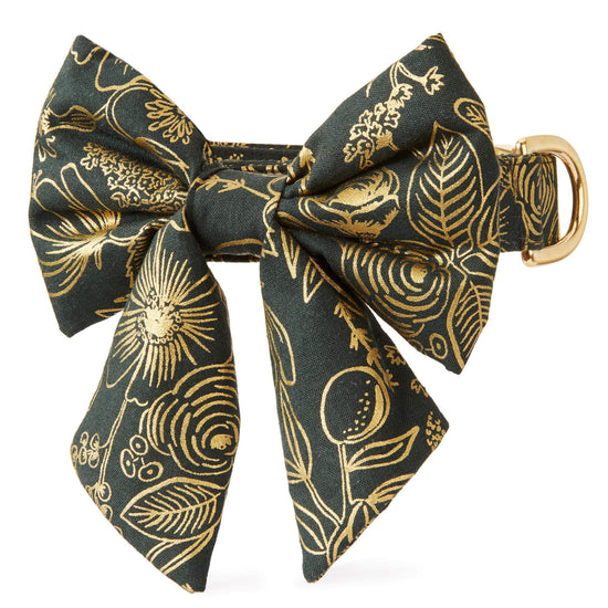 Colette Dark Pine Metallic Floral Lady Bow Collar from The Foggy Dog XS Small 